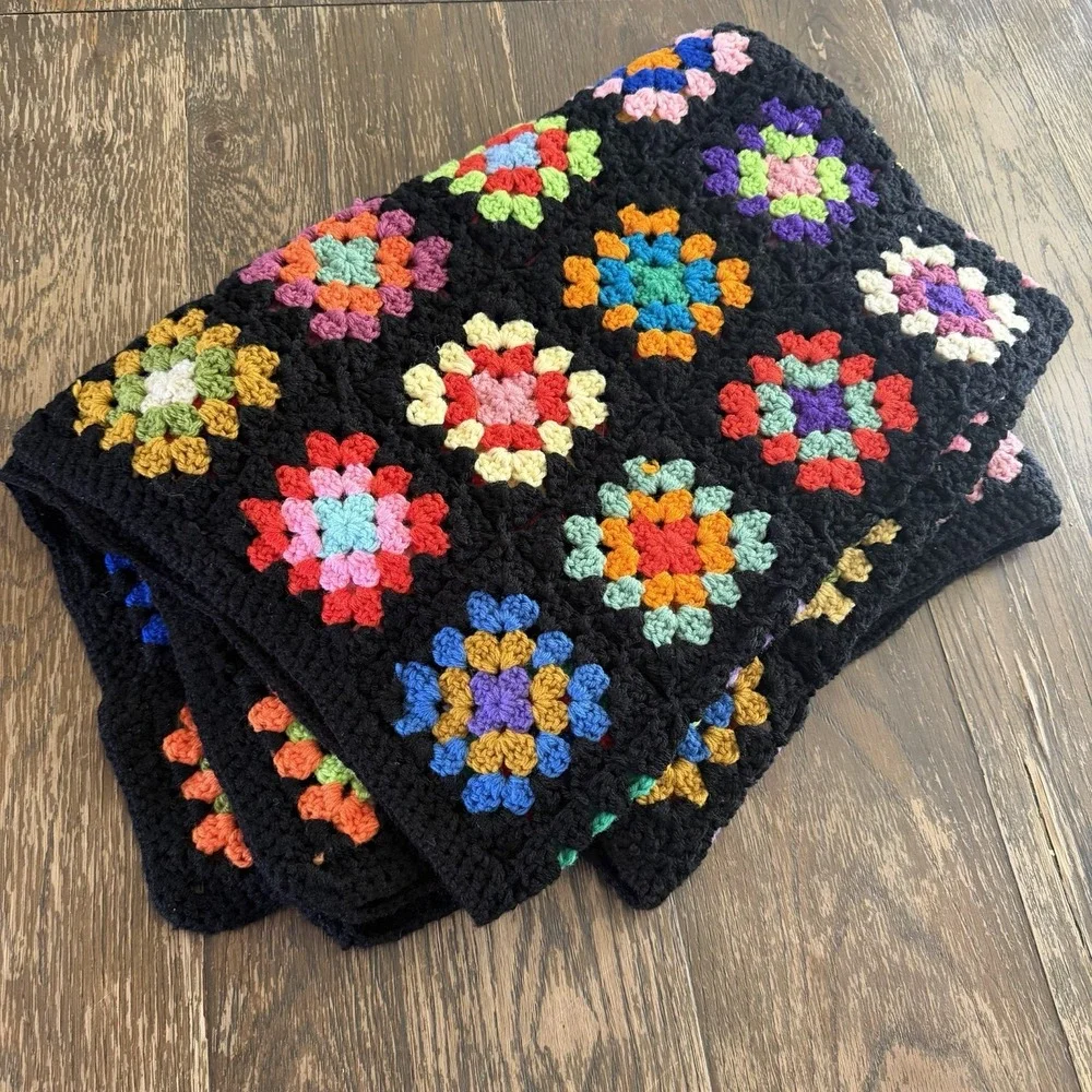 Granny Square Roseanne Hand Crocheted Afghan Throw Blanket 90s Cottagecore 66x45